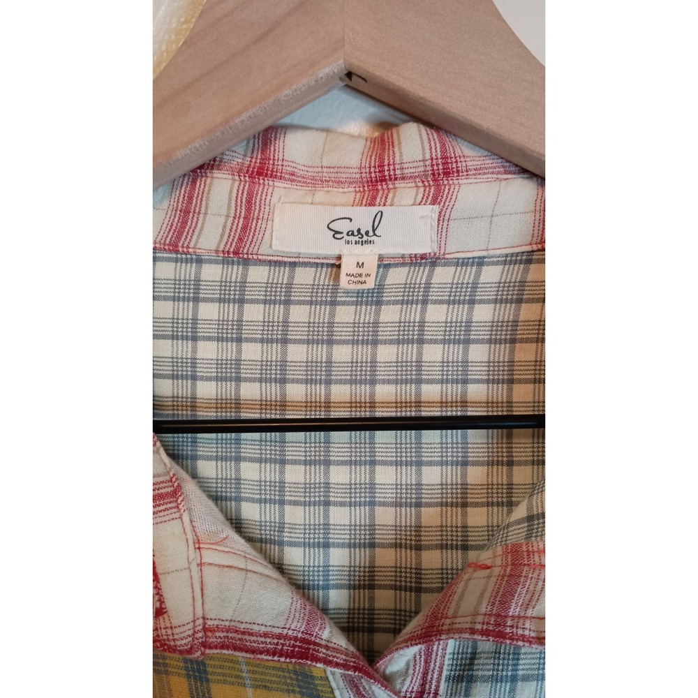 Easel Patchwork Plaid Button Down Boho Oversized … - image 5